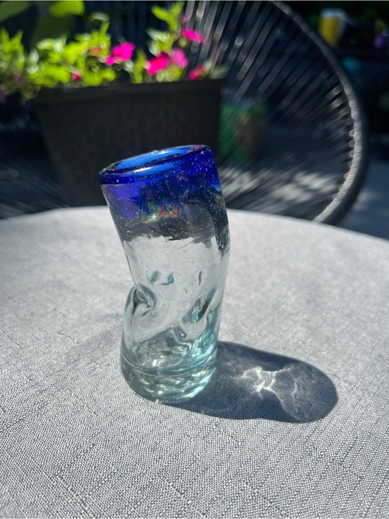 Blown Glass Other - Handblown Glass Bud Vase with Cobalt Blue Rim